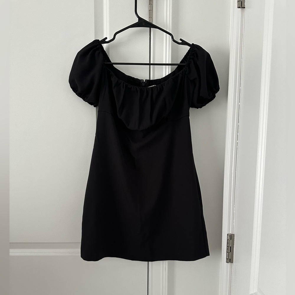 Abercrombie & Fitch Ruched Puffed Sleeve Mini Babydoll Dress - Black XSP